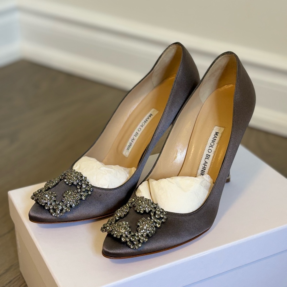 Manolo Blahnik Dark Brown Embellished Heels